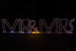 PHOTO OF COLOURED MR & MRS SIGN Weddings Wedding DJ Hire Yorkshire Wedding Events DJ Wedding Special Effects Bespoke Wedding Packages LGBTQ+ Wedding DJ services